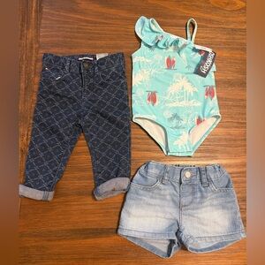 Lot of Three Toddler Girl Items, 12-18 Months NWT OshKosh B'gosh UPF 50 SWimsuit